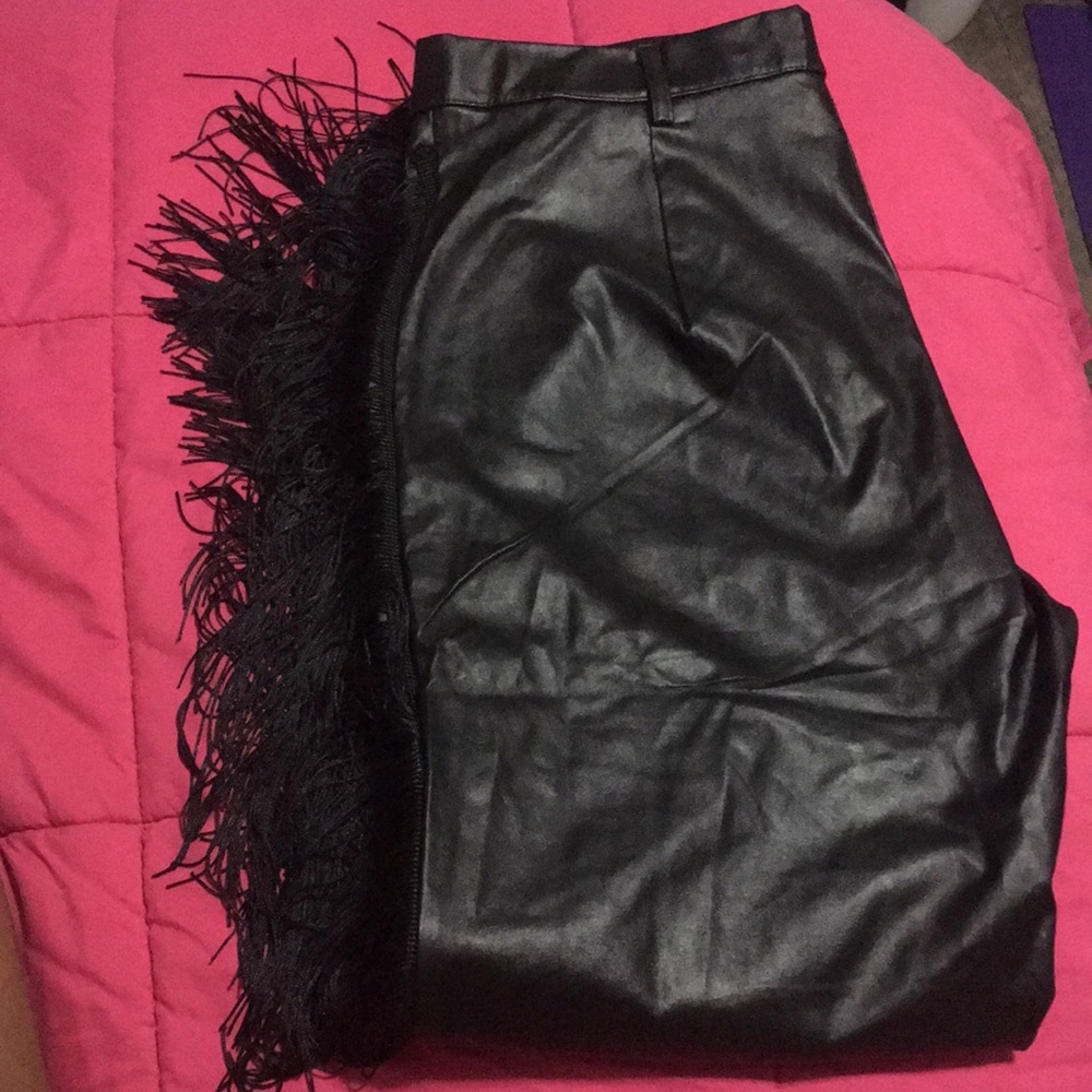 Size L/XL Pleather fringe pants